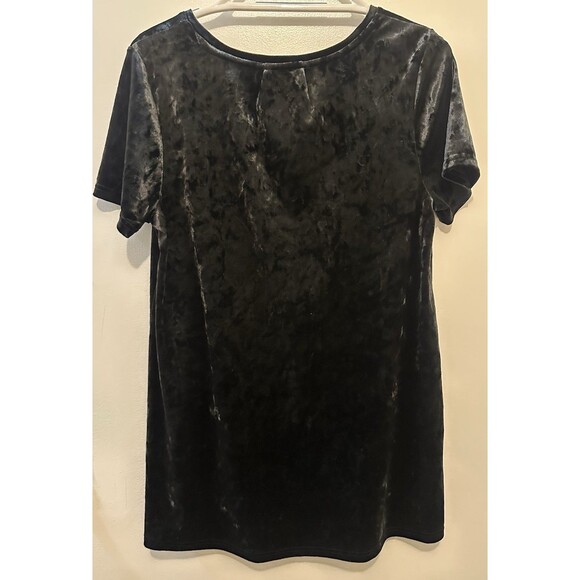 Spring + Mercer Velvet Tee Top Womens Medium Black Short Sleeve Pocket V Neck - Picture 3 of 5
